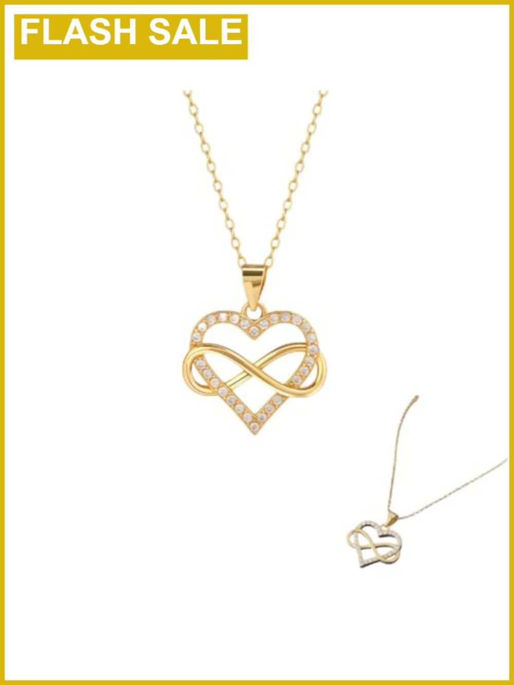 Gold Plated Infinity Heart Pendant Necklace Cubic Zirconia Women